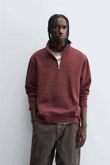 BASIC QUARTER-ZIP SWEATSHIRT - Burgundy by Zara