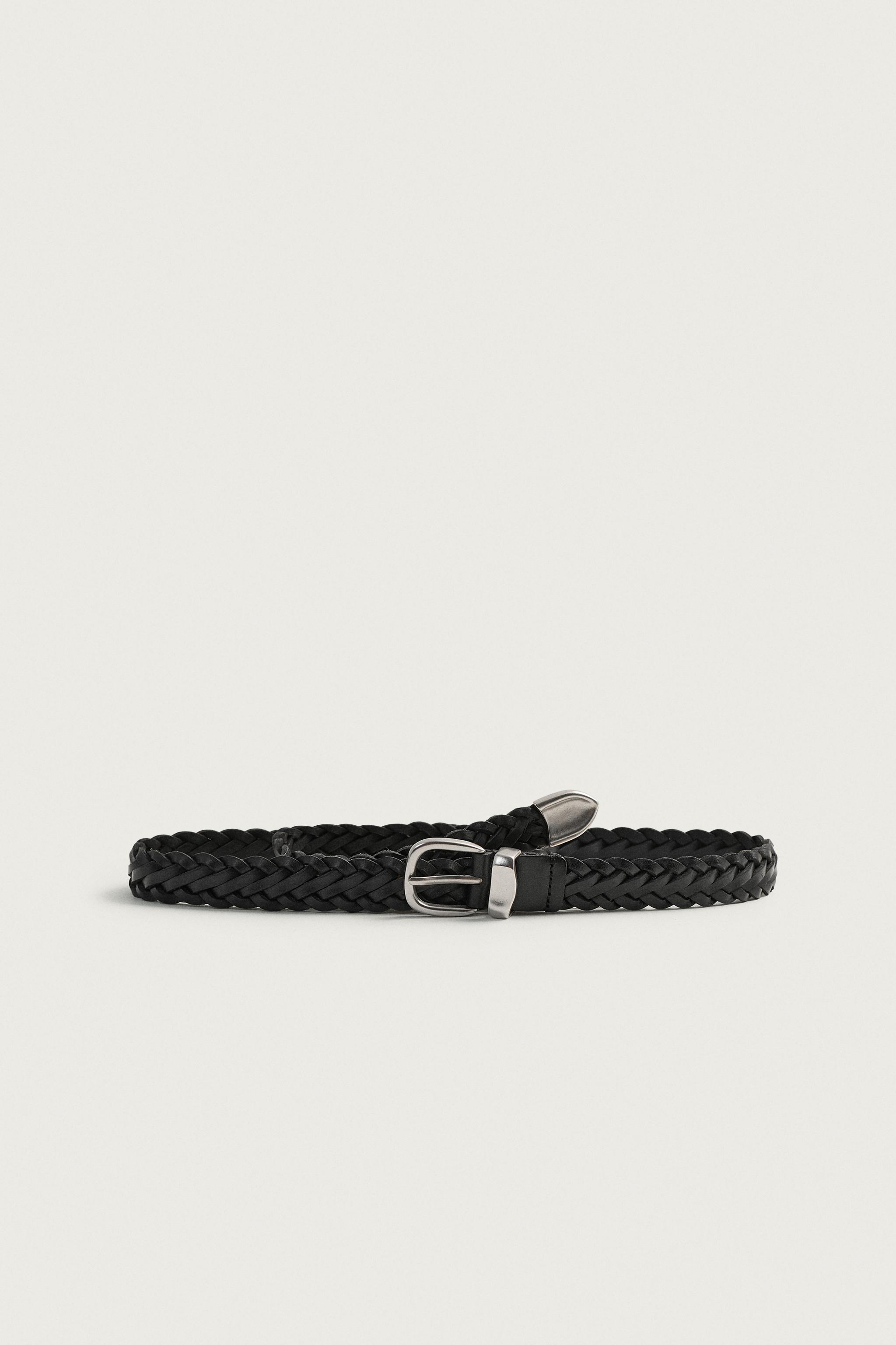 LEATHER BRAIDED BELT WITH METALLIC TIP