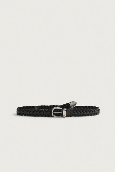 BRAIDED LEATHER BELT WITH TOECAP - Black by Zara