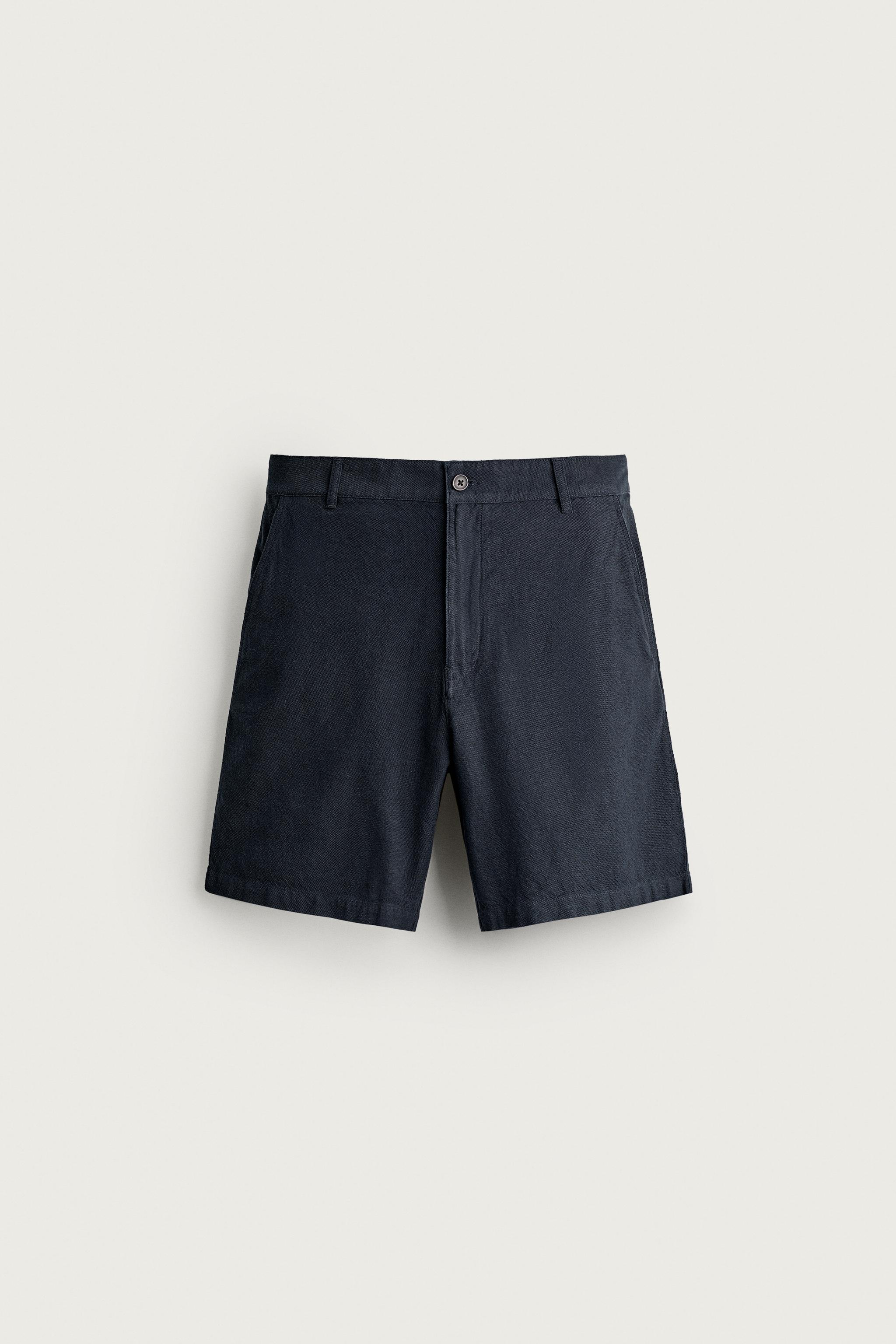 STRUCTURED REGULAR FIT SHORTS — Navy blue