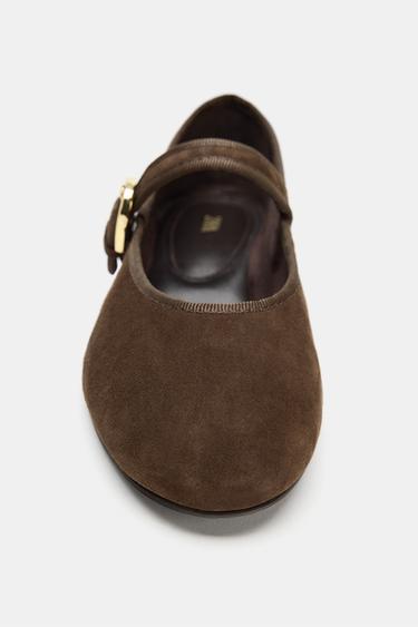 SUEDE BALLET FLATS - Chocolate Brown by Zara - Image 4