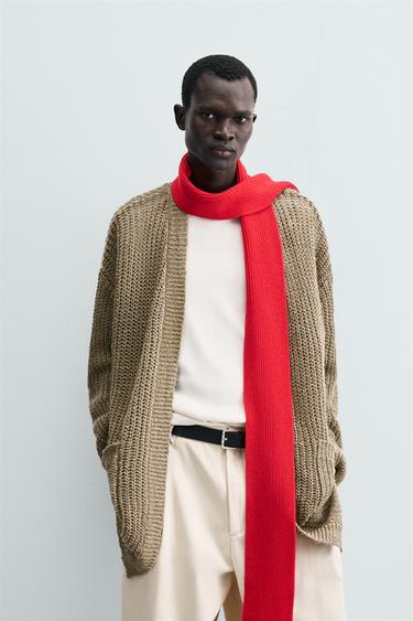 Zara 100% LINEN CARDIGAN - taupe brown