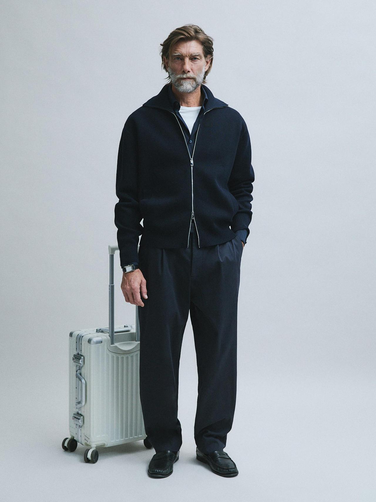 100% cotton zip-up knit cardigan — Navy blue