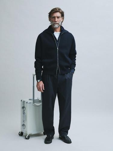 100% cotton zip-up knit cardigan — Navy blue 1