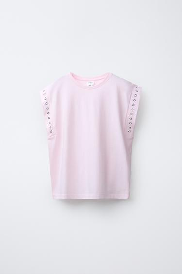 Zara EYELETS TAB T-SHIRT - Pink