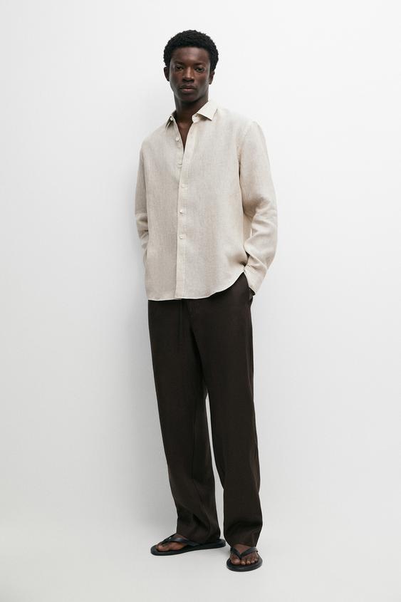 Regular fit washed striped 100% linen shirt from Zara - $130