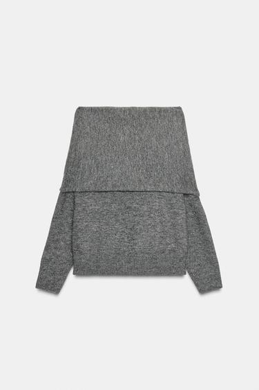OFF-THE-SHOULDER KNIT SWEATER - Grey marl by Zara - Image 1