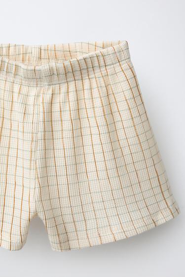 CHECK WAFFLE-KNIT T-SHIRT AND BERMUDA SHORTS SET - Ecru by Zara - Image 4