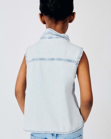 CHEMISE EN JEAN À POCHE - Bleu de Zara