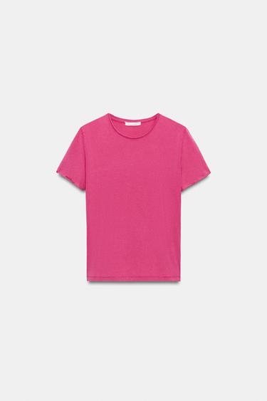 WASHED SHORT SLEEVE T-SHIRT - Fuchsia by Zara - Image 3