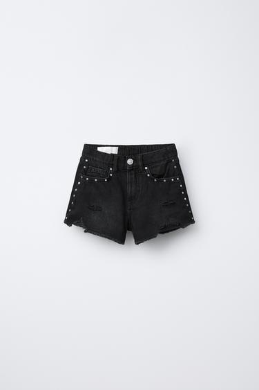 STUDDED DENIM BERMUDA SHORTS - Black by Zara