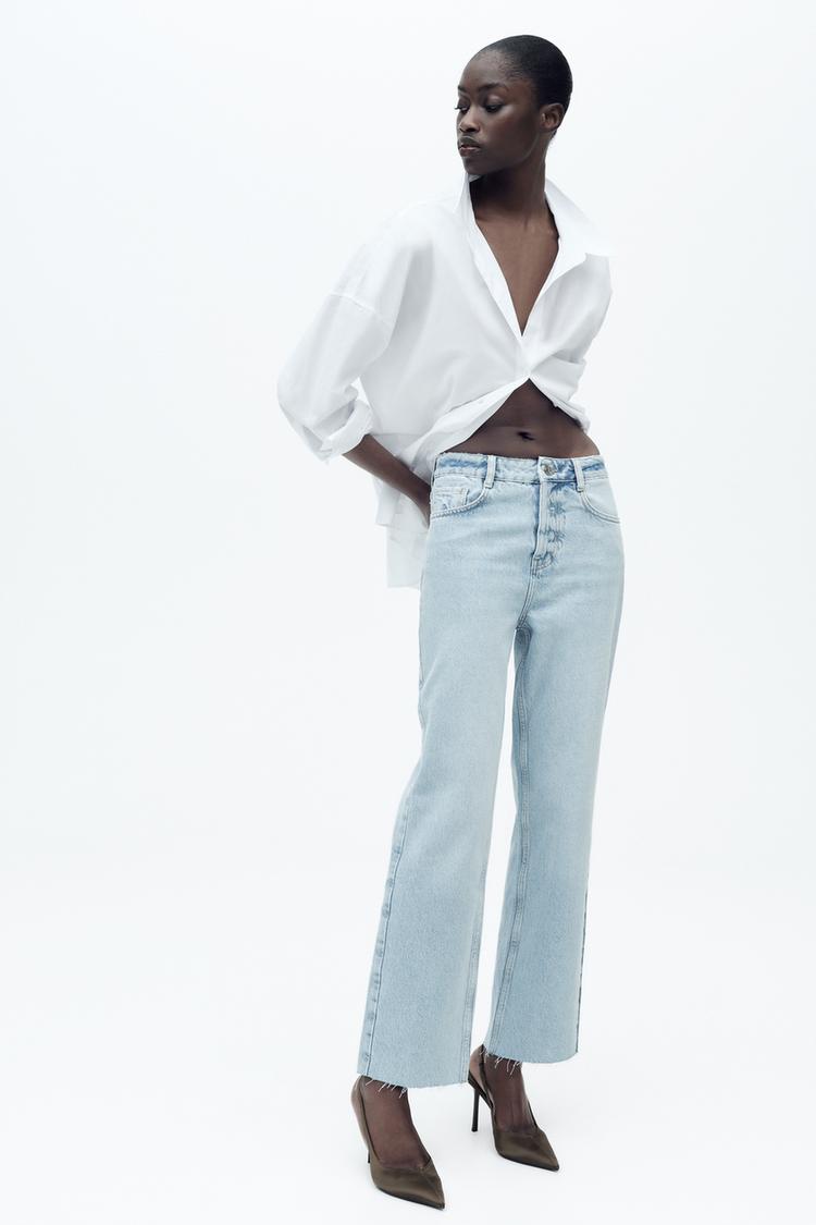 Zara Straight Leg Jeans Z1975 HIGH-RISE STRAIGHT JEANS Light Blue