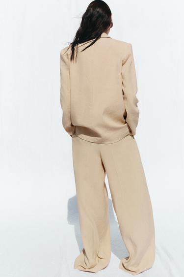 BLAZER AVEC LIN UN BOUTON - Marron clair de Zara - Image 3