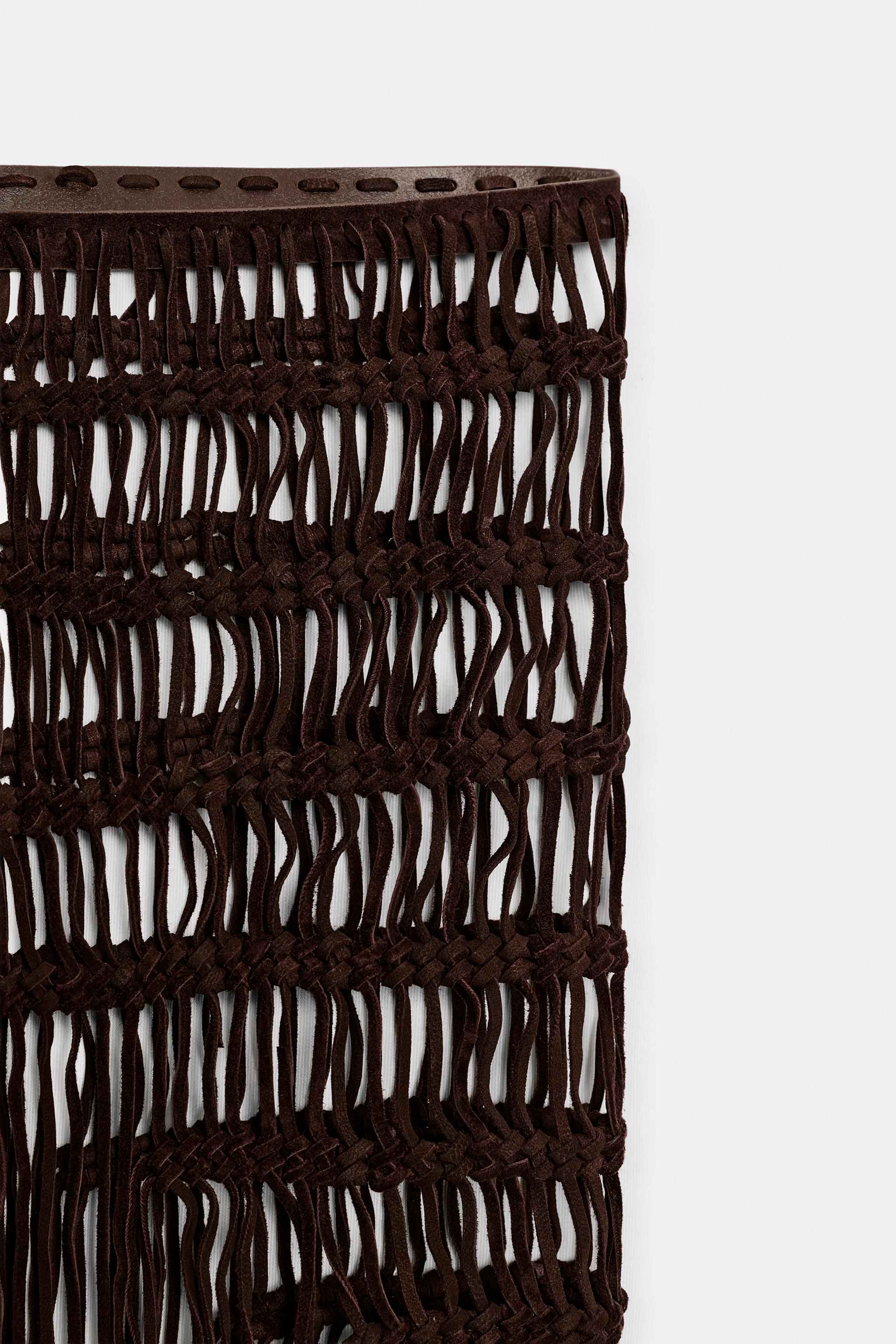 100% LEATHER FRINGED CROCHET BELT