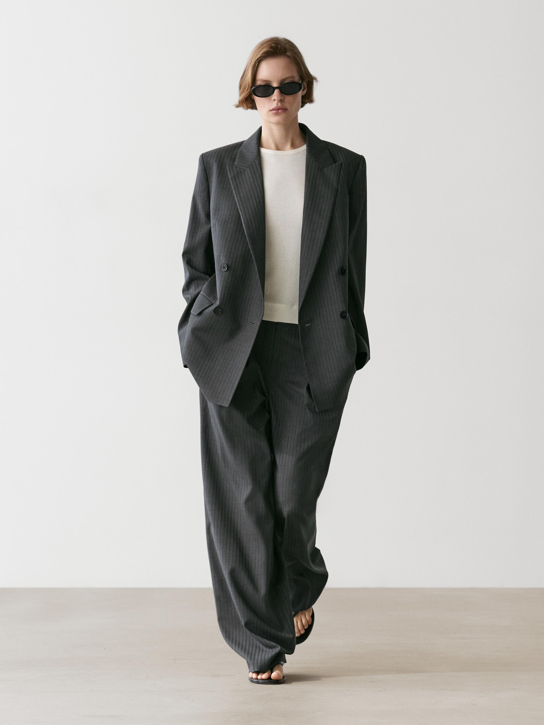 Pinstripe cool wool blend suit blazer