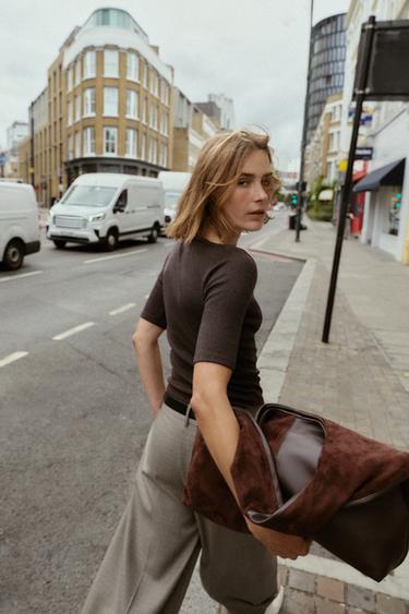 BOAT NECK T-SHIRT - Dark brown by Zara - Image 2