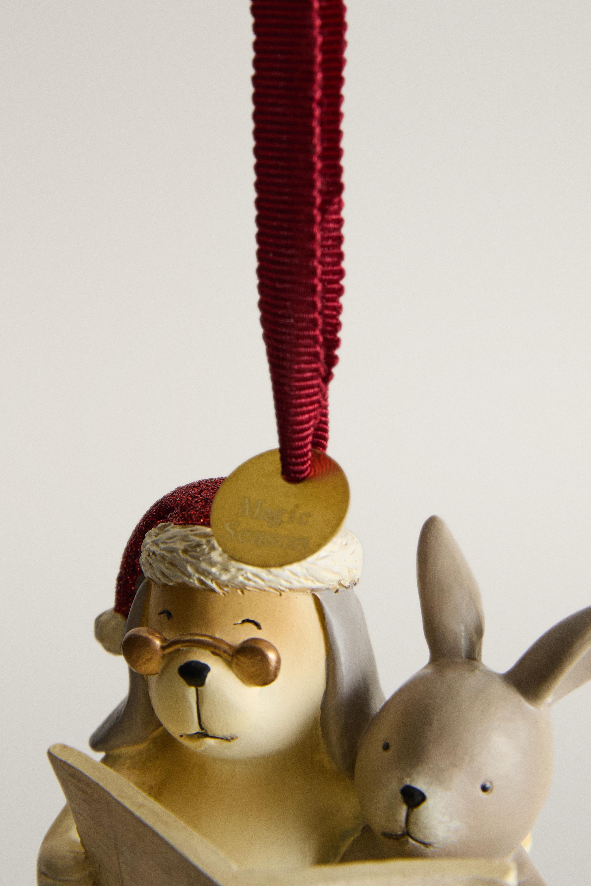 KIDS' RESIN BEAR AND RABBIT CHRISTMAS TREE DECORATION
