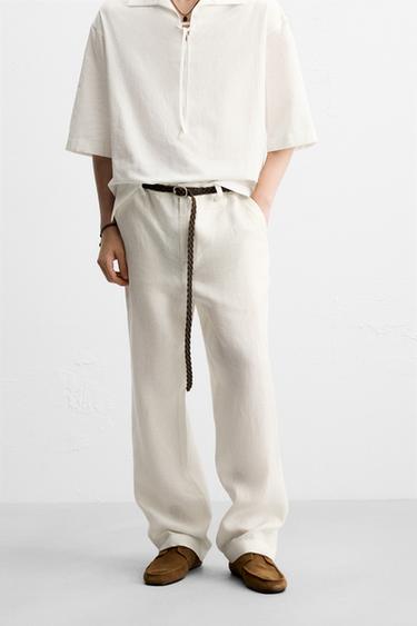 Zara 100% LINEN SUIT PANTS - White