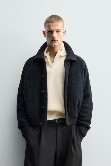 CONTRAST COLLAR RIBBED JACKET - Navy blue by Zara