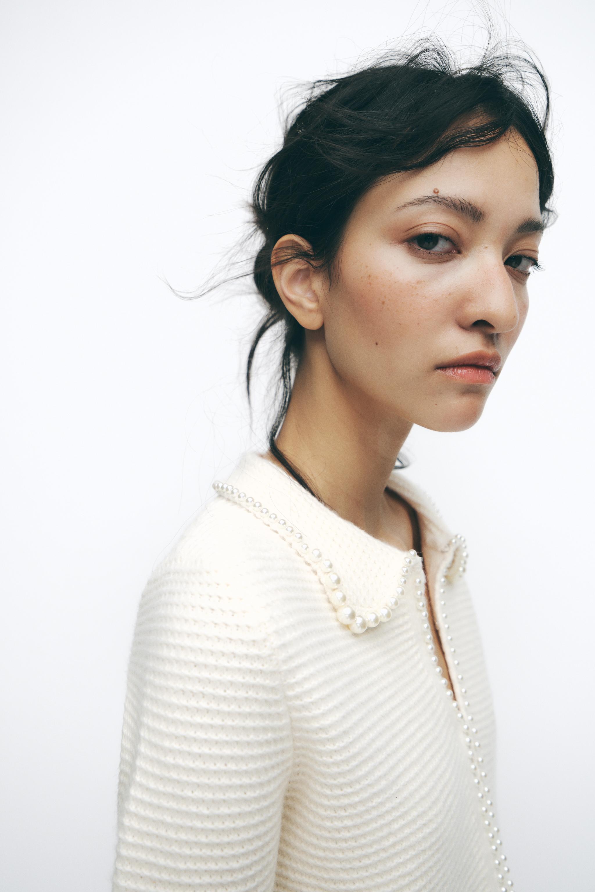 ZARA パールビーズ付きニットカーディガン - メルカリ