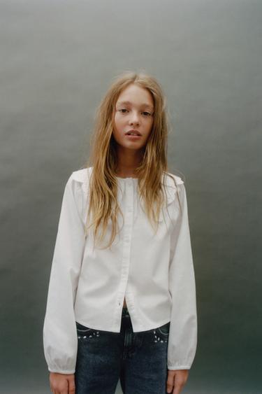 EMBROIDERED COLLAR SHIRT - White by Zara