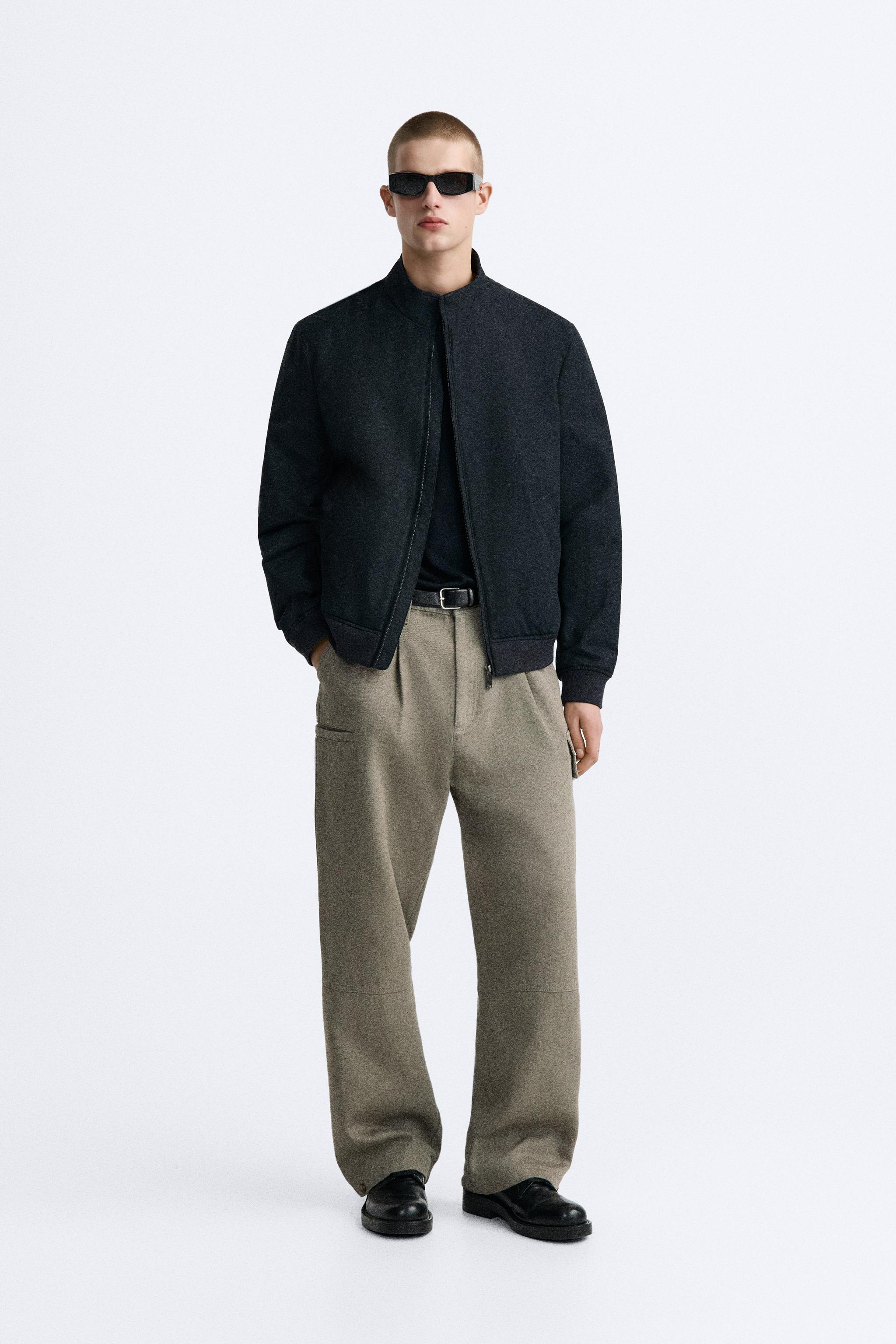 COTTON BLEND BOMBER JACKET - Navy blue | ZARA United States