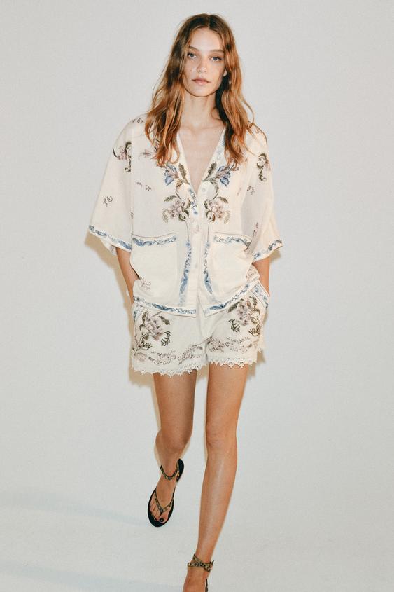 ZW COLLECTION EMBROIDERED SHIRT - Ecru | ZARA United States