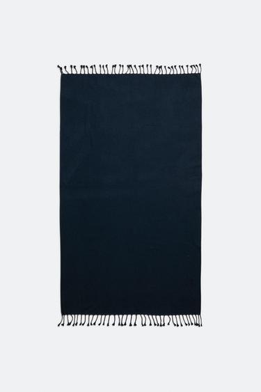 Zara FRINGED COTTON BEACH TOWEL - Navy blue