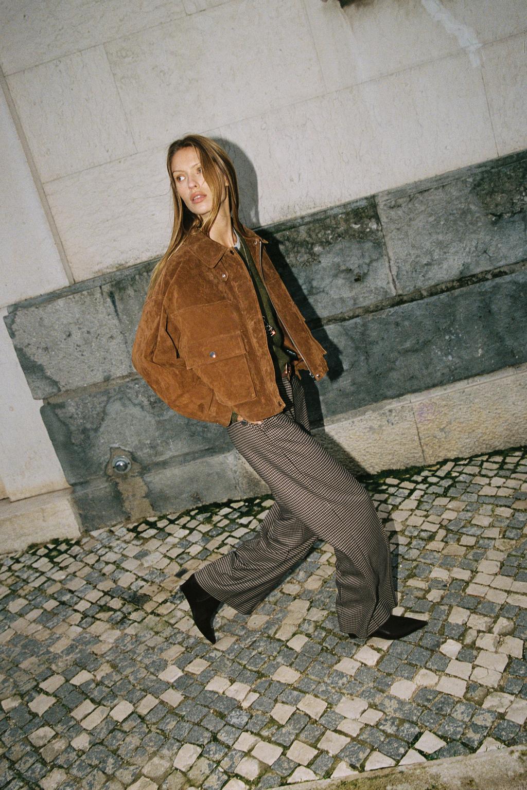 STRAIGHT-LEG PLAID BELTED PANTS