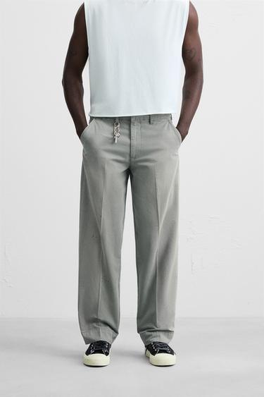 VINTAGE EFFECT PRINT CHINO TROUSERS - Grey by Zara
