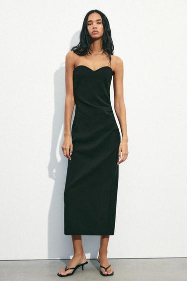 MIDI DRESS WITH SWEETHEART NECKLINE - Black by Zara - Image 0