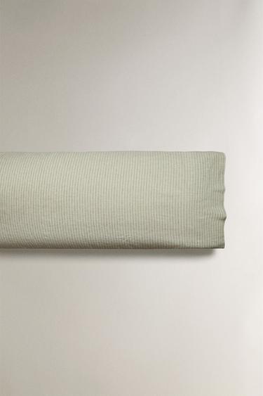 TAIE D’OREILLER LIN ET COTON RAYURES - Vert de Zara - Image 4
