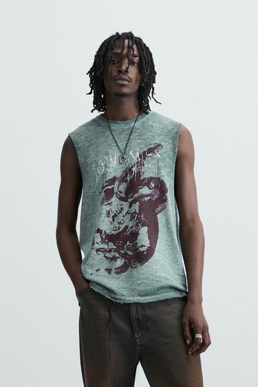 CAMISETA PUNTO ESTAMPADO LAVADO - Azul / Gris de Zara