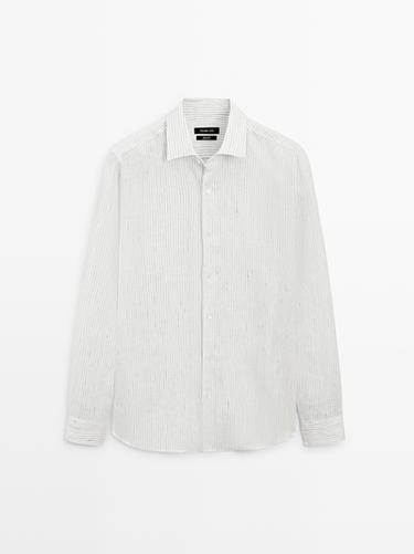 Camisa regular fit rayas lino - Blanco de Zara
