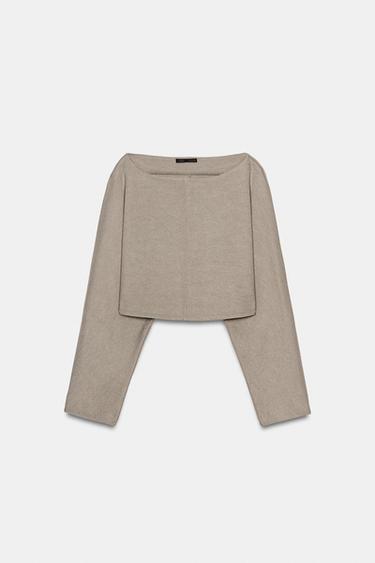 Zara LONG SLEEVE CROP TOP - Beige