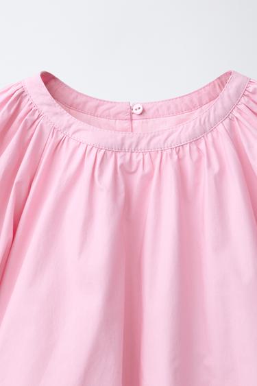 TOP BOUFFANT AVEC BOUTON BIJOU - Rose de Zara - Image 2