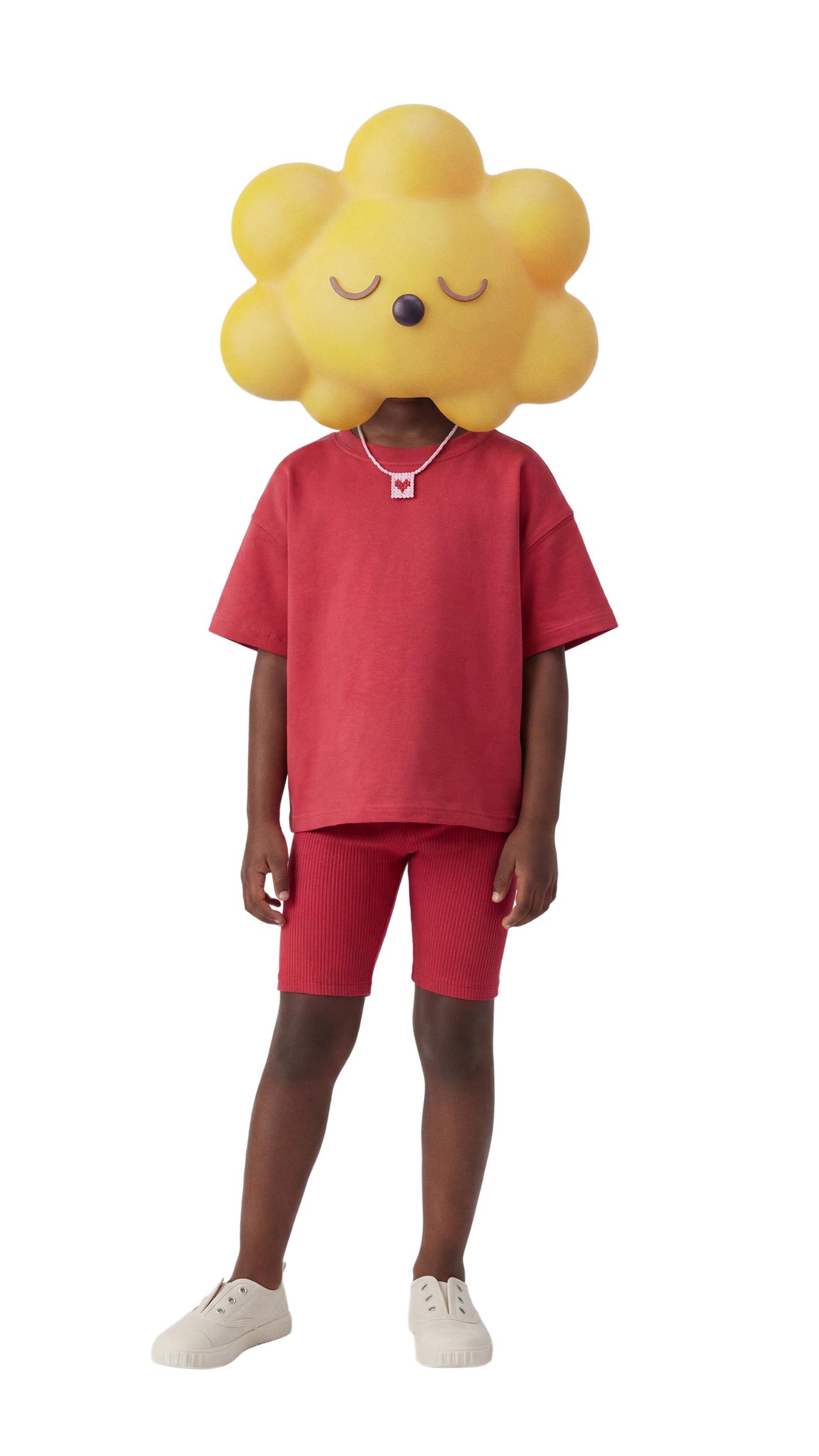 RIB CYCLING SHORTS AND T-SHIRT SET — Strawberry