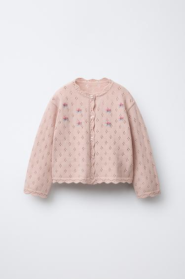 Zara FLORAL KNIT CARDIGAN - Peach