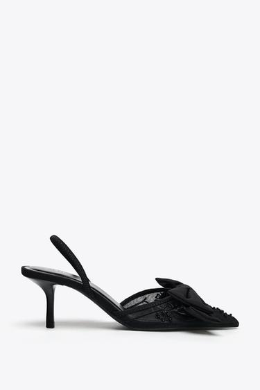 SLINGBACK STILETTO HEELS WITH MESH AND BOW DETAIL - Black by Zara