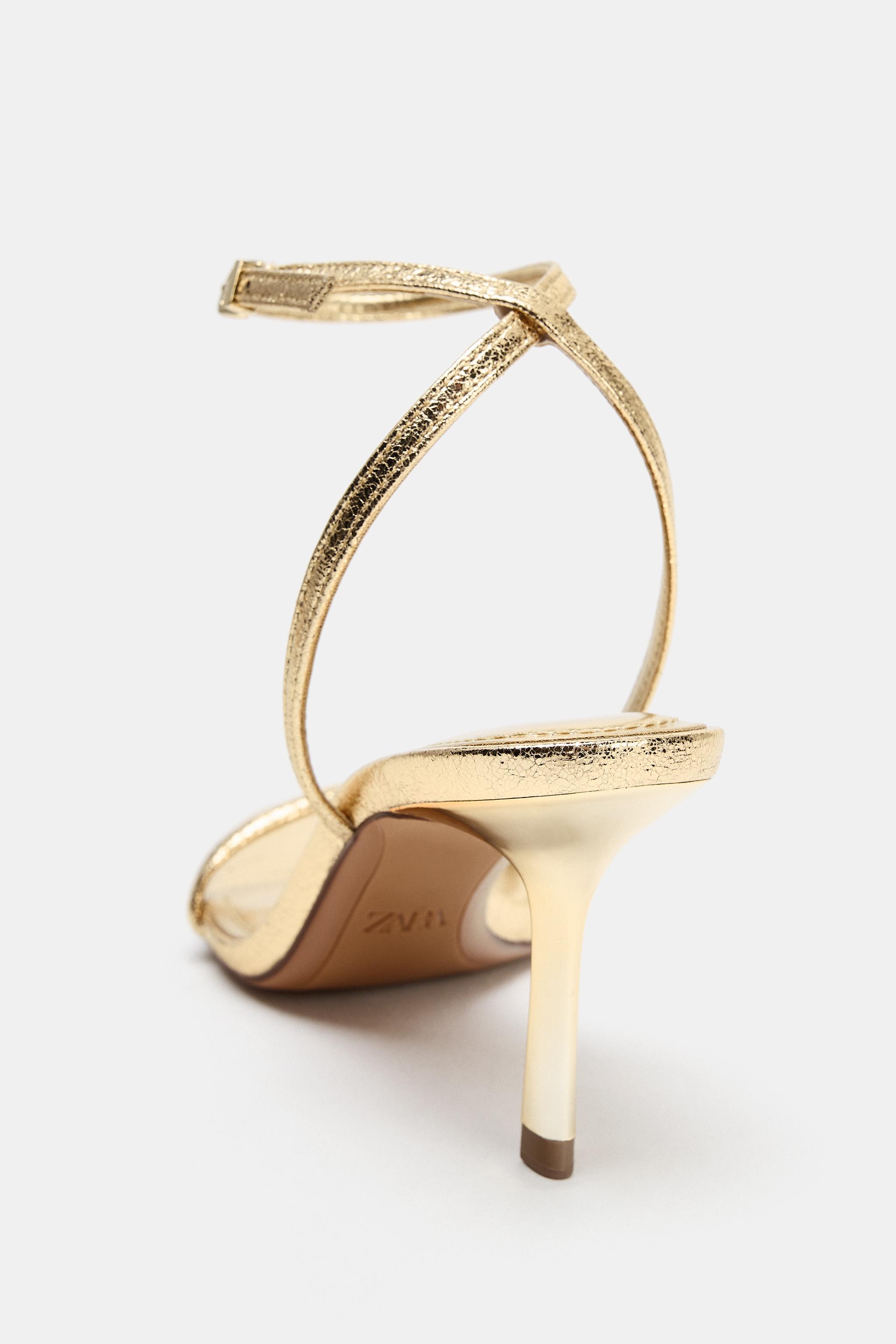 METALLIC EFFECT HEELED SANDALS