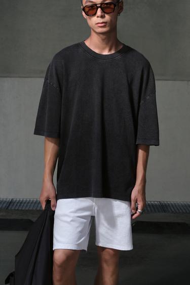 Zara 水洗運動 T 恤 - 深灰色