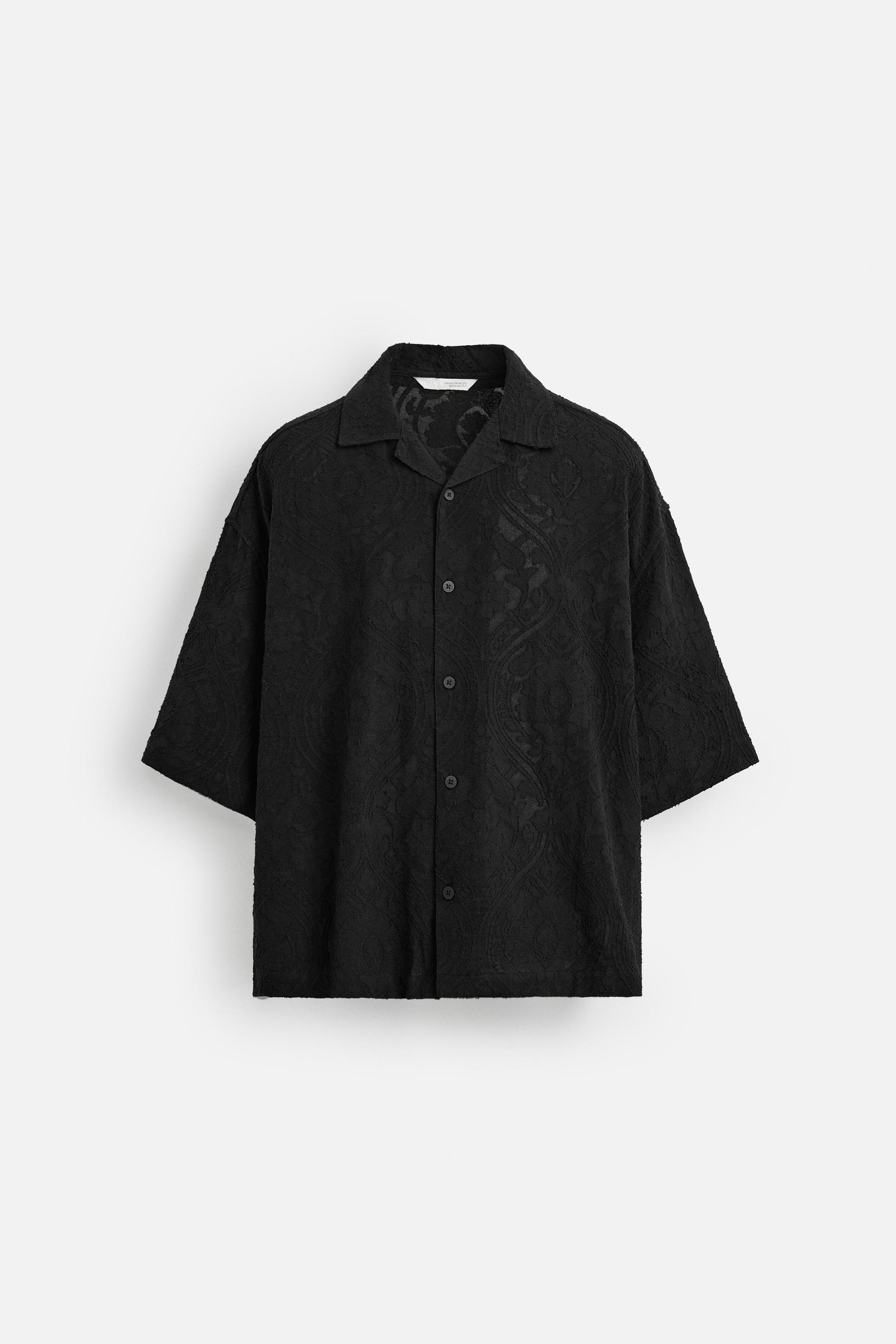 【ZARA】RELAXED FIT ジャカードシャツ ブラック | 3772/292/800 テクスチャー ストレッチ シャツ - ブラック | ZARA Japan / 日本