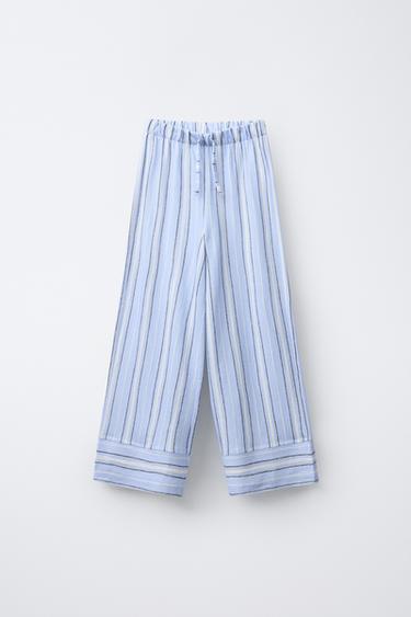 STRIPED STRAIGHT-LEG TROUSERS - Light blue by Zara