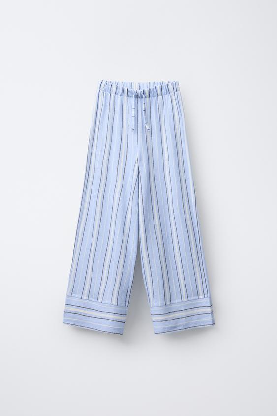 Pantalon Zara Fille – Skinny Jeans Rayé Bleu Et Blanc – Taille 5 – Ourlet Brut – Très Bon état