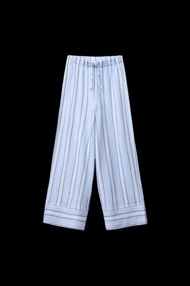 STRIPED WIDE-LEG TROUSERS - Light blue by Zara - Image 0