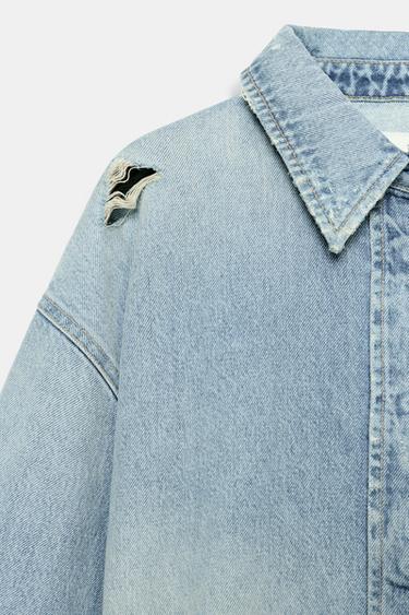 SURCHEMISE CROP EN DENIM TRF - Bleu clair de Zara - Image 7