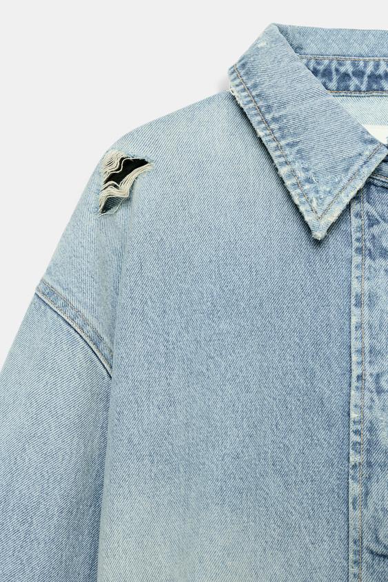 TRF クロップドデニムシャツジャケット - ライトブルー | ZARA Japan 