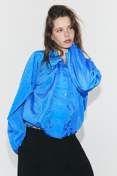 Zara NYLON GATHERED JACKET - Bluish