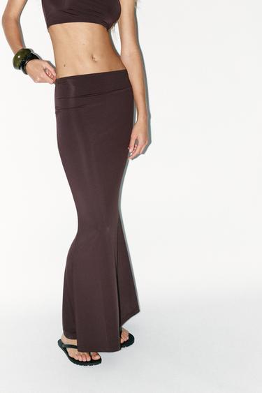 Zara LONG POLYAMIDE SKIRT - Chocolate