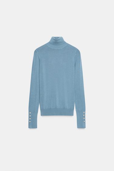 BASIC-STRICKPULLOVER MIT STEHKRAGEN - Mittelblau von Zara